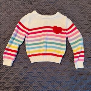 Little Sleepies White Crewneck Sweater with Rainbow Stripes and Red Heart